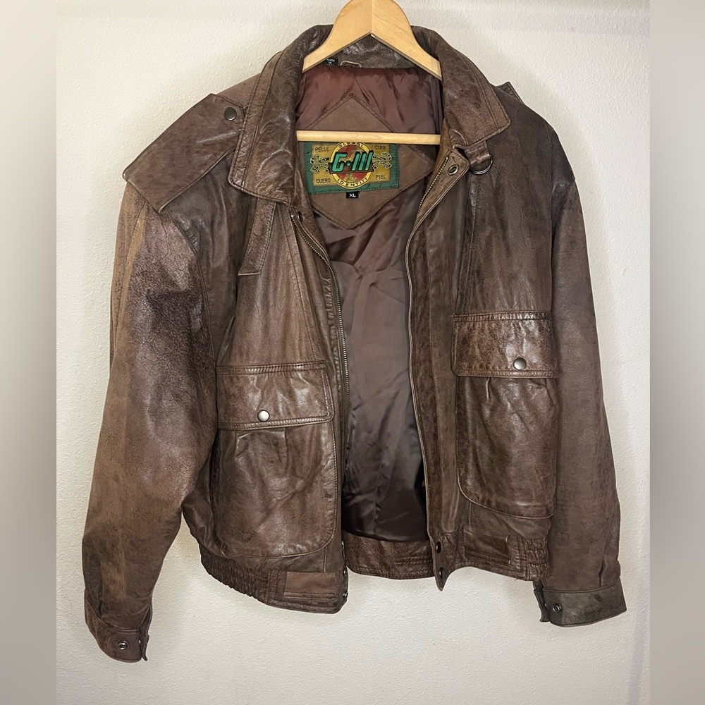 Vintage G-Iii Leather Bomber Jacket Men’s Xl Brown Distressed Aviator Biker 90s